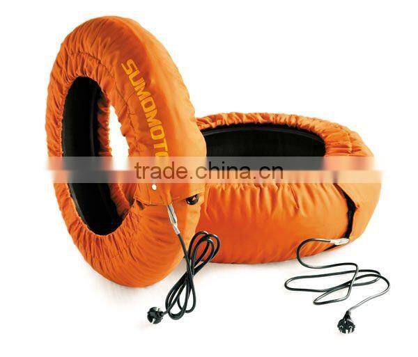 Motorcycle racing tire warmer with temperature display