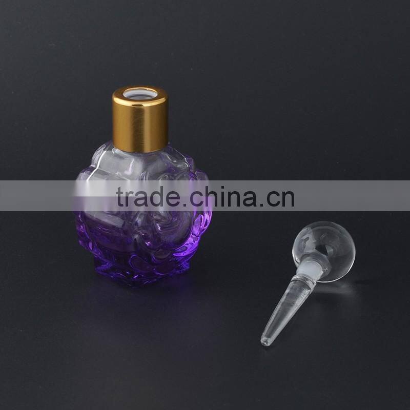 Wholesale fancy 12ml empty flower shaped mini glass perfume bottles with aluminum caps and glass stopper