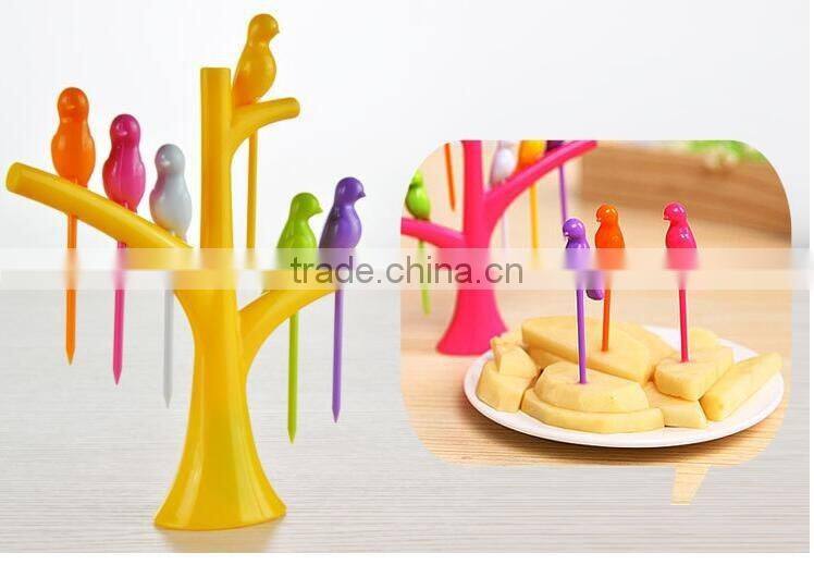 CY119 Plastic Creative Fruit Fork Bird Tree Decorative Household Daily Necessities Dessert Forks