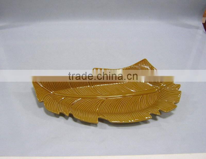 cheap glazed ceramic leaf plate dish