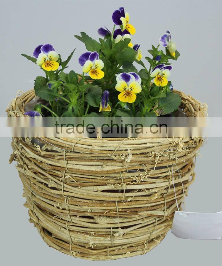 Yellow rattan cups and flower pots