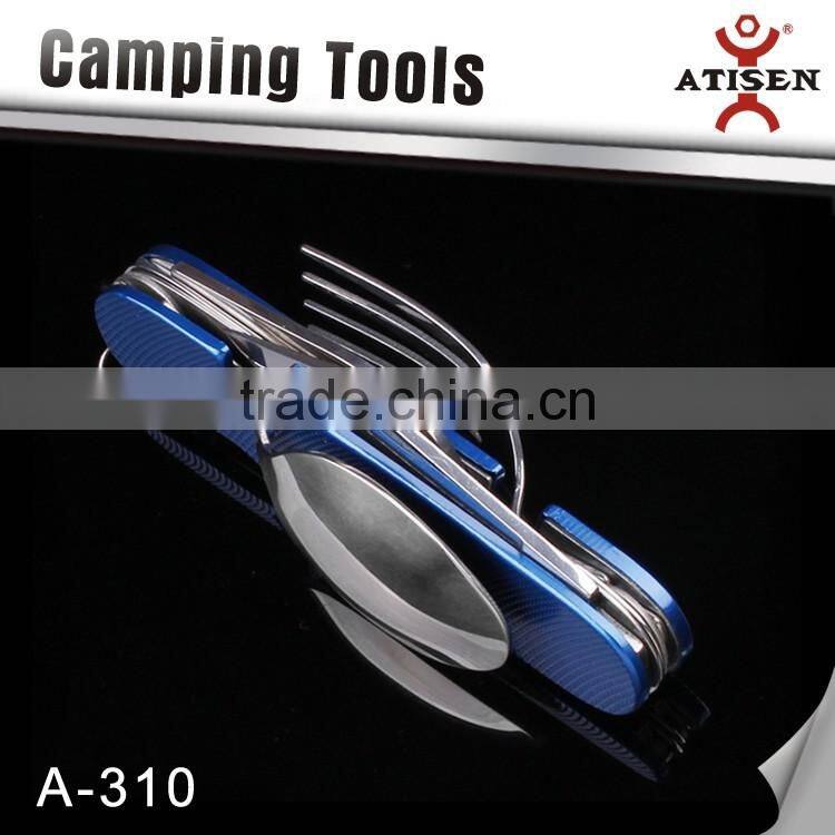 Best Gift 6 In 1 Multifunctional Camping Tools Outdoor Survival Folding Pocket Knife fork and Scoop