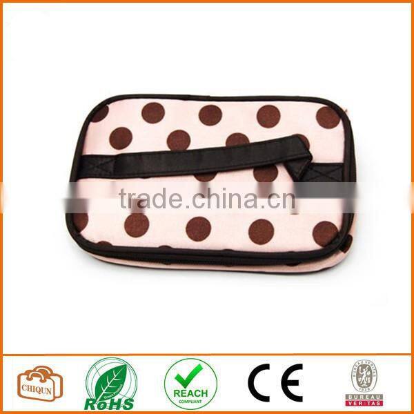 Double Layer Cosmetic Bag Pink with Coffee Dot Travel Toiletry Cosmetic Makeup Bag Organizer With Mirror