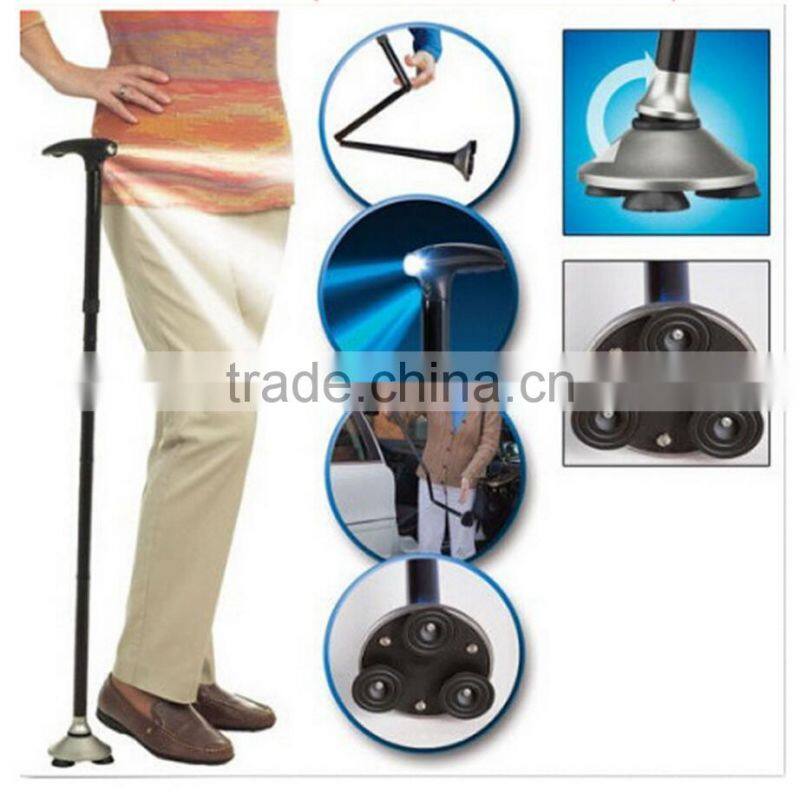 2017 new hot Multifunctional Trusty Cane Walking Stick Old People LED Light 4-feet Folding
