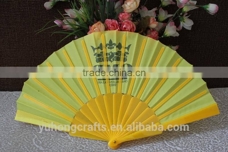 Yellow and beautiful plastic hand fan for gift