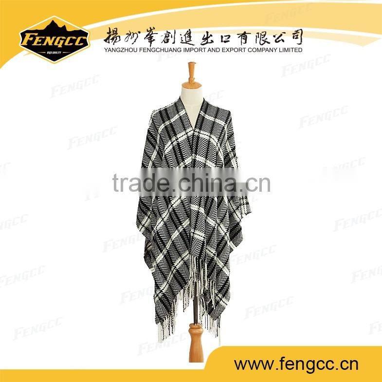 Switzerland winter snow delicate lady chequer knitted ponchos