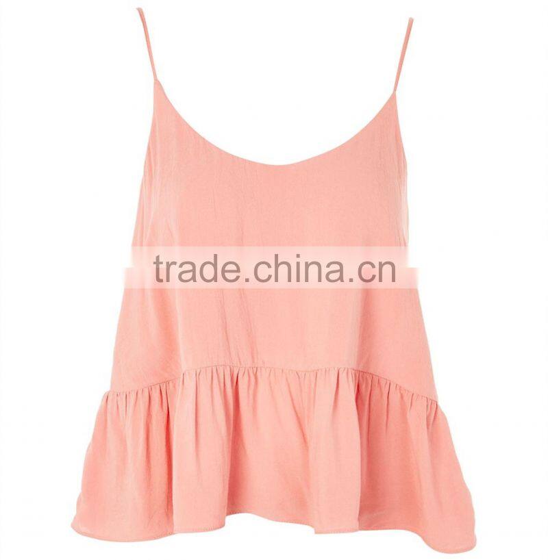 Custom design factory price bulk fancy sexy girl camisole tops pretty peplum hem