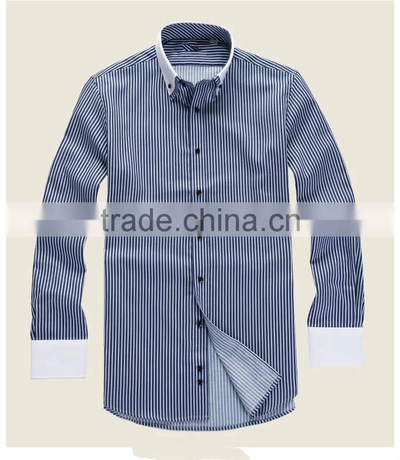 2015 European&American style Slim fit official/dress long sleeve mens/boy shirt with double collar&cuff