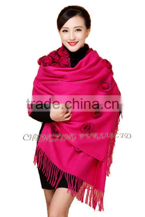 CX-B-P-37C Ladies Fashion Wholesale Cashmere Shawl With Fur
