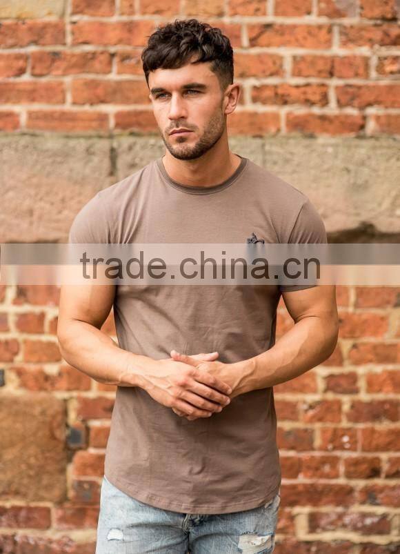 Hot Sale Longline Curved Hem T Shirt for Men OEM Cotton Spandex Long Drop Short Sleeve T Shirt Gym Fitted T Shirt