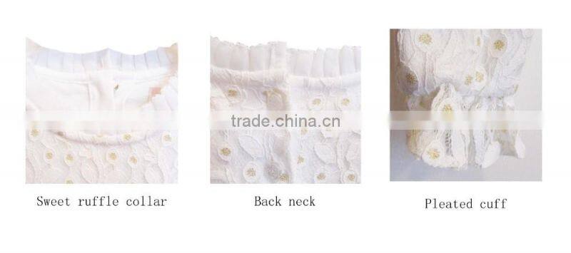 Girls fashion new design lace top long sleeve shirt for Autunm kids clothing wholesaler 100% cotton lining