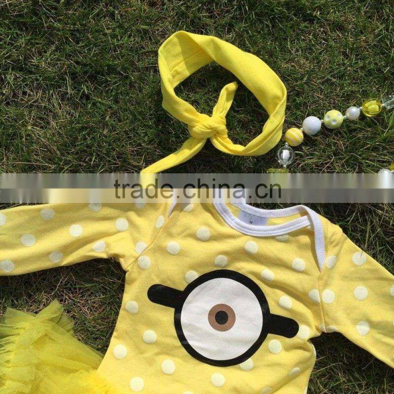 baby clothes Minions white dot boutique baby rompers yellow tutu dress long-sleeve girls matching necklace and bow jump suits