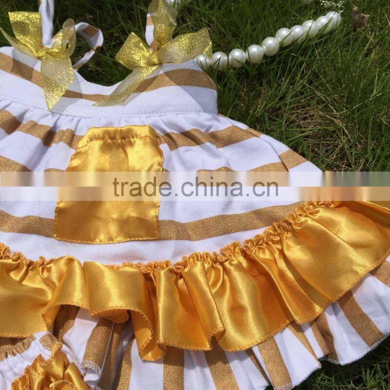 hot golden stripe swing top sets newborn girl clothes kids swing top sets with necklace and headband