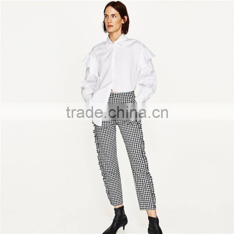 Spring Women Soft Slim Gingham Trousers