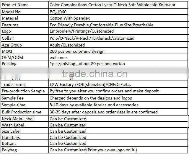 Color Combinations Cotton Lycra O Neck Soft Wholesale Knitwear