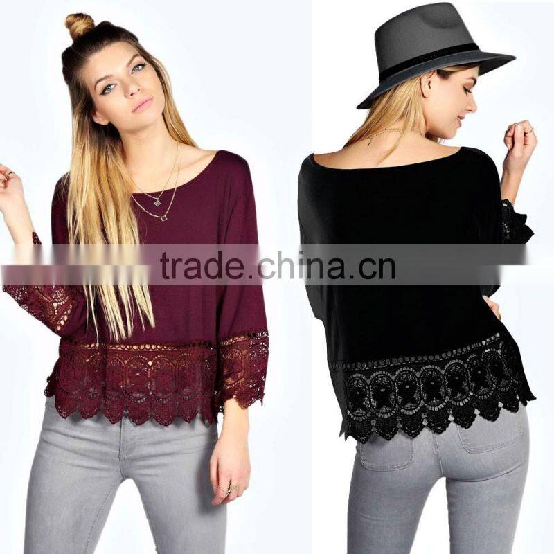 Fashion Women Lace Crochet Loose Tops 3/4 Sleeve Newest Shirt Kimono Casual Blouse For Wholesale 2017