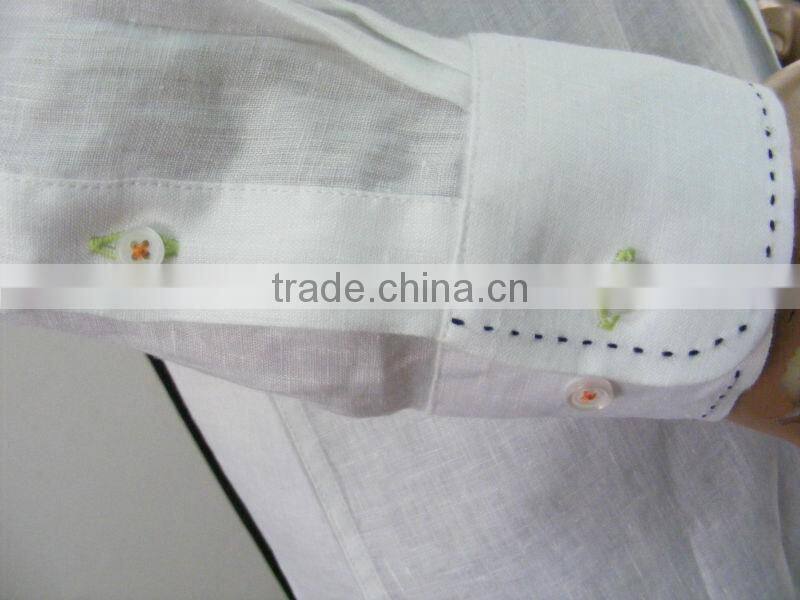 2016 pick stitch saddle stitch button down collar men's contrat color linen dress shirt