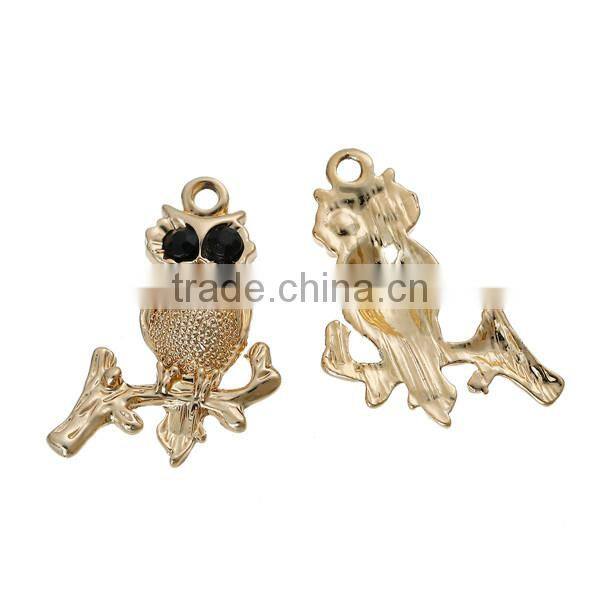 Halloween Owl Gold Plated Black Rhinestone Zinc Based Alloy Pendants