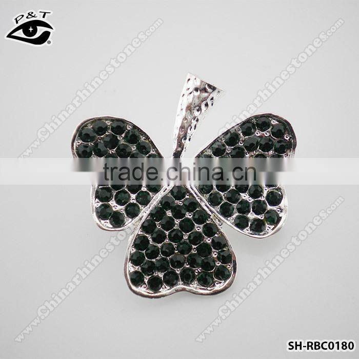 Black Diamond Clover Shape Rhinestone Brooches Leaf Brooch Pins for dress