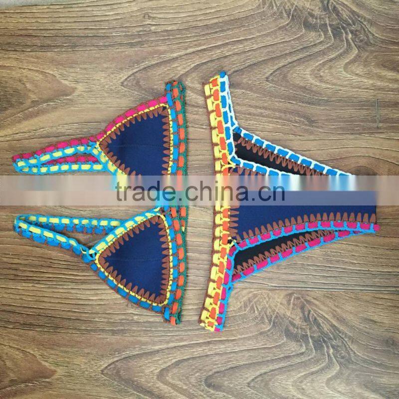 lake blue multi color hand woven swimwear bikini/hr fancy crotched r bikini swimwear/ fancy bikini set swimwear beachwear