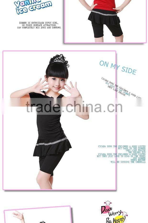 Child Kids Latin Salsa Dance Suit Short Sleeve Dance Costumes For Girls