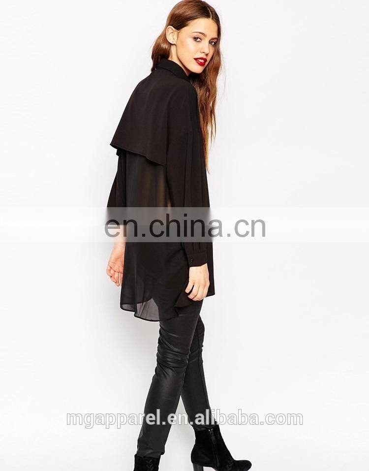 Ladies western blouse Oversized fit point collar fashion lady chiffon blouse