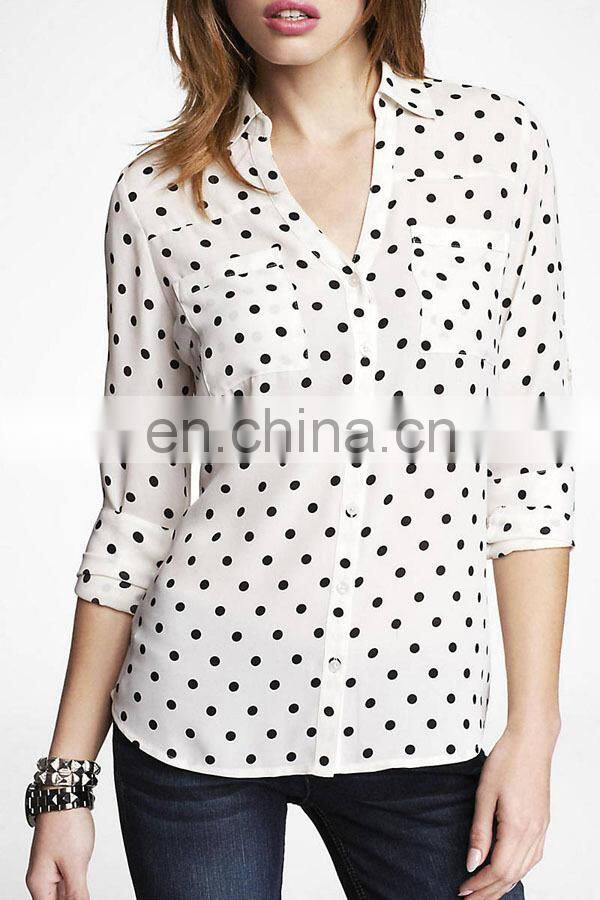 CHEFON Polka dot convertible sleeve ladies high quality plus size tops and elegant blouses sexy