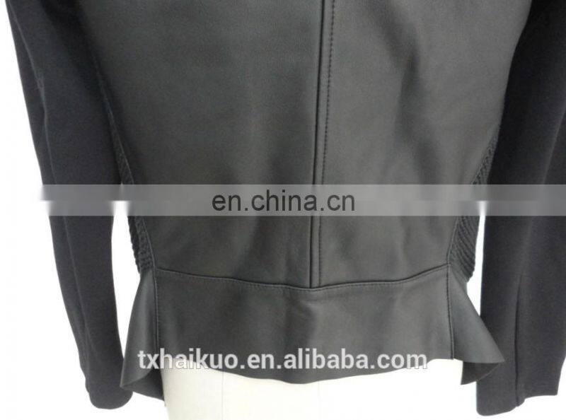 Ladies irregular knitted collar causal leather coat