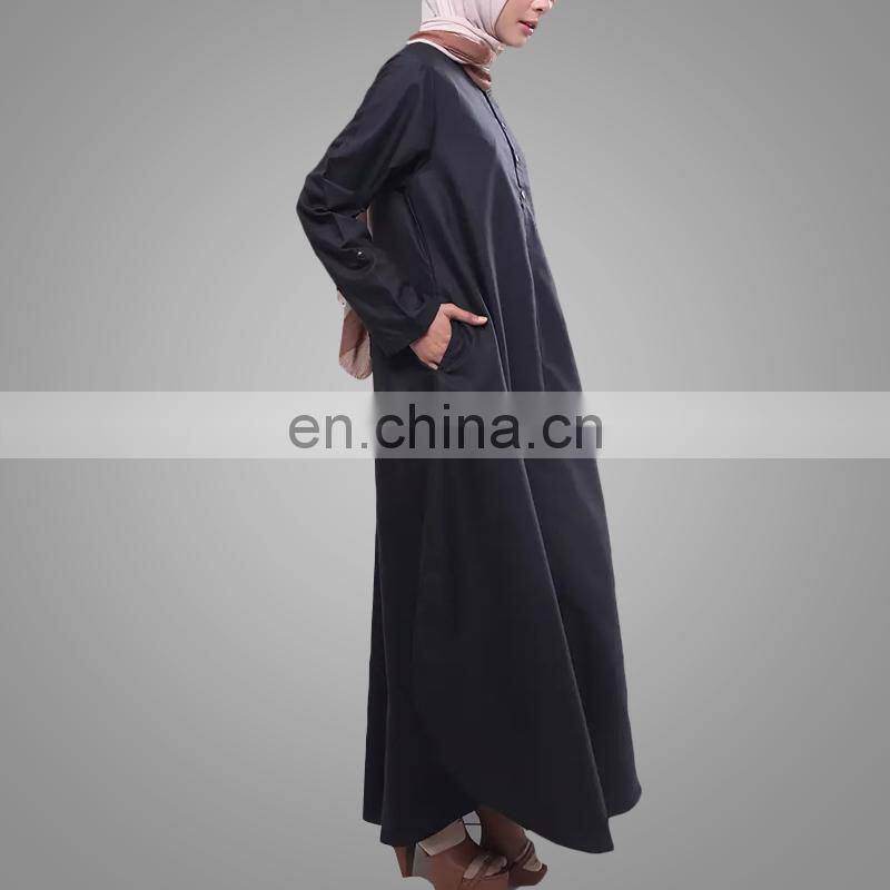 Muslim jubah new style long sleeves abaya in dubai half buttons maxi islamic dresses