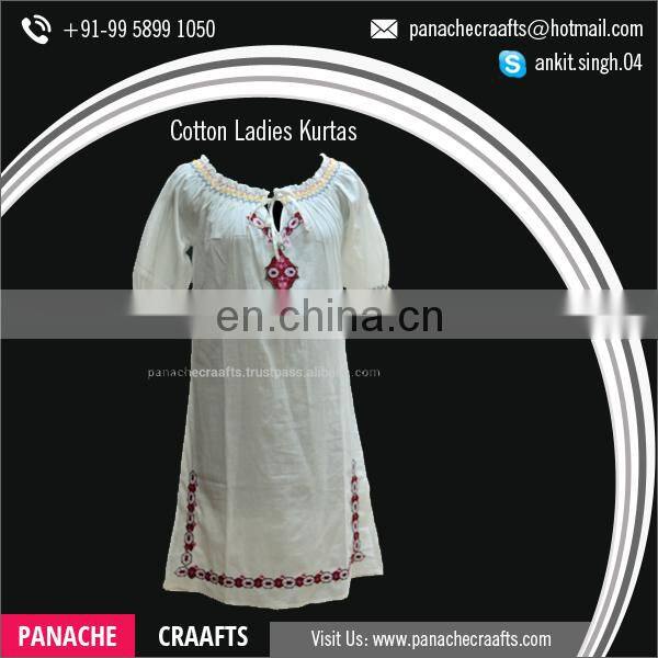 White Embroidered Neck Design Long Kurtis