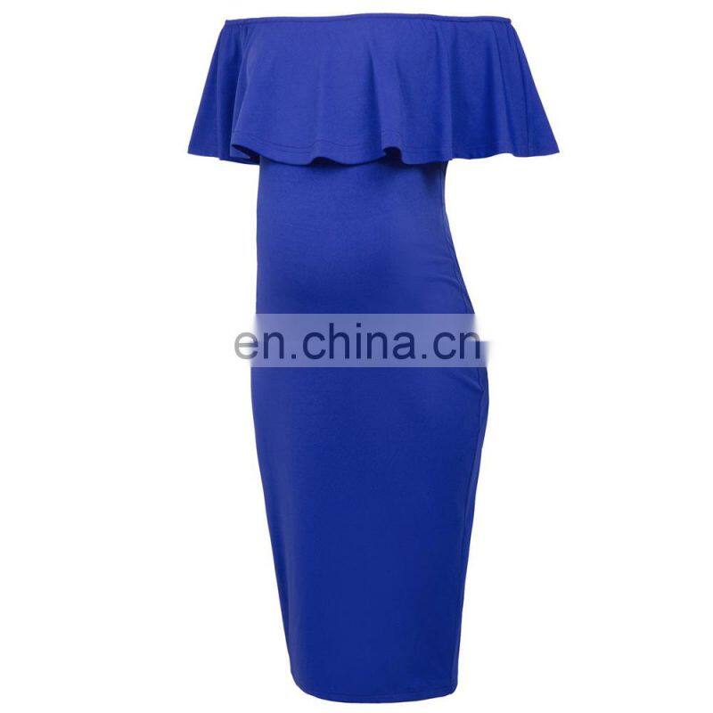 Grace Karin Sexy Women's Off Shoulder Hips-Wrapped Blue Maternity Bodycon Pencil Dress CL010625-2