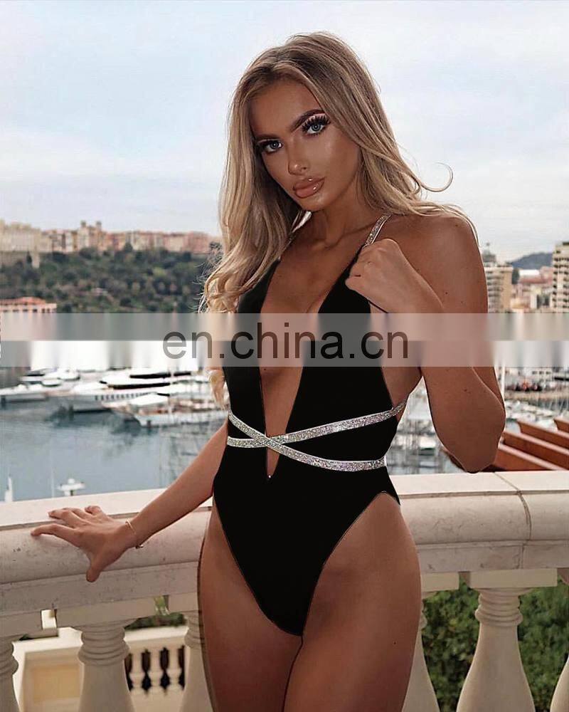 One piece Swimsuit Neon Green Glitter Swimwear Women bandage swimsuit high cut monokini Shiny bathing suit plunge swimsuits
