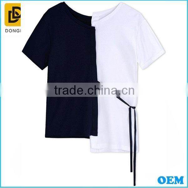 2016 black and white stripe casual T-shirt with short sleeves