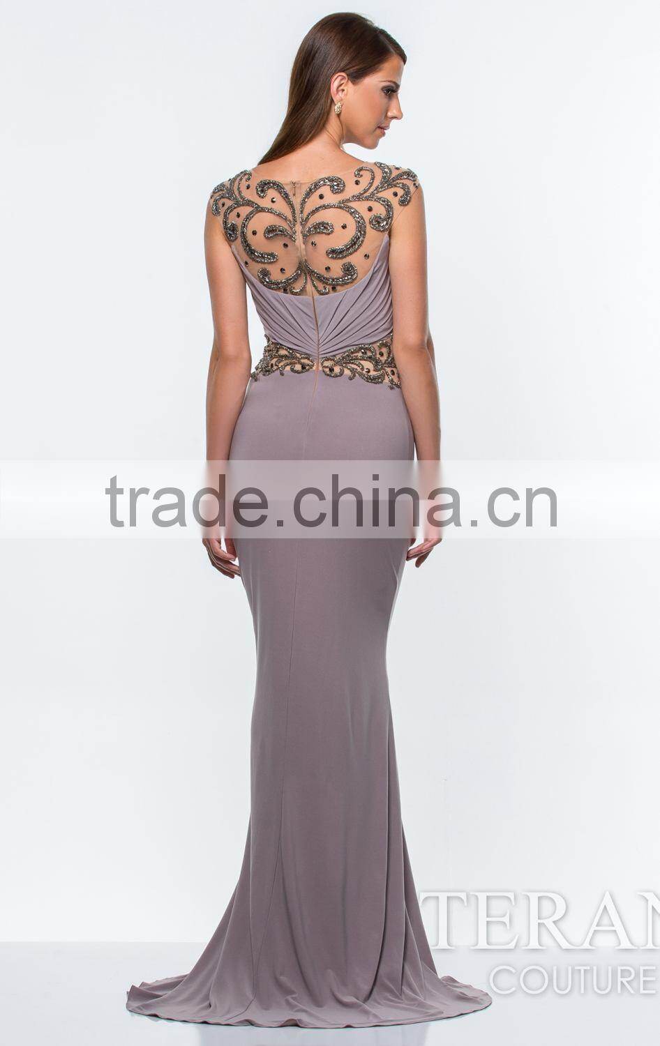 Long Sheer Beck Fit And Flare Beaded Chiffon Evening Dress Wholesale