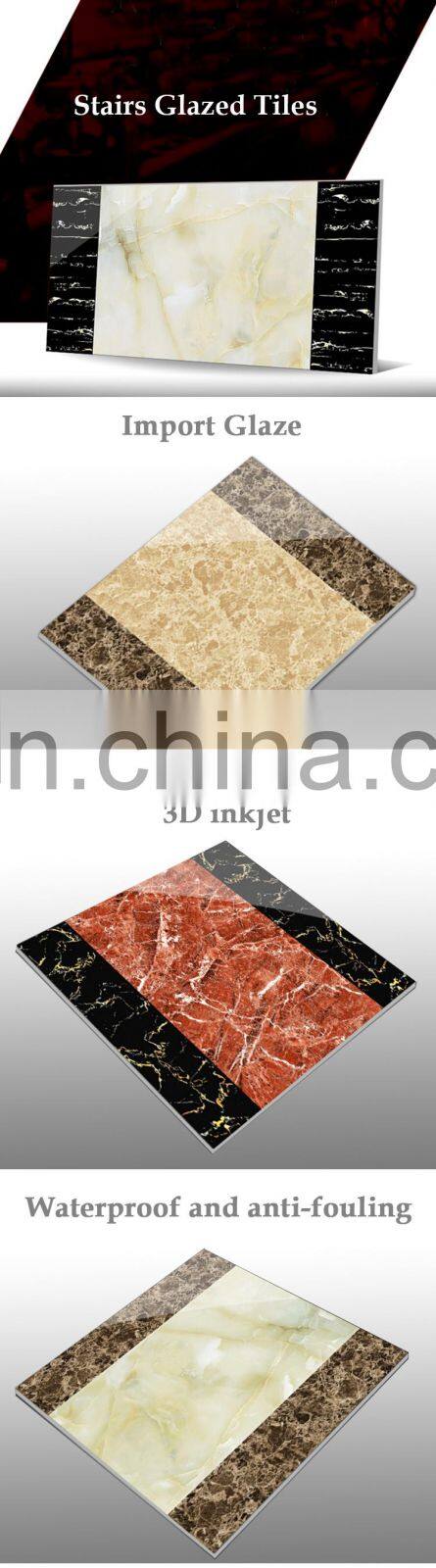 Polished marble style non slip groove step tile porcelain stair tile