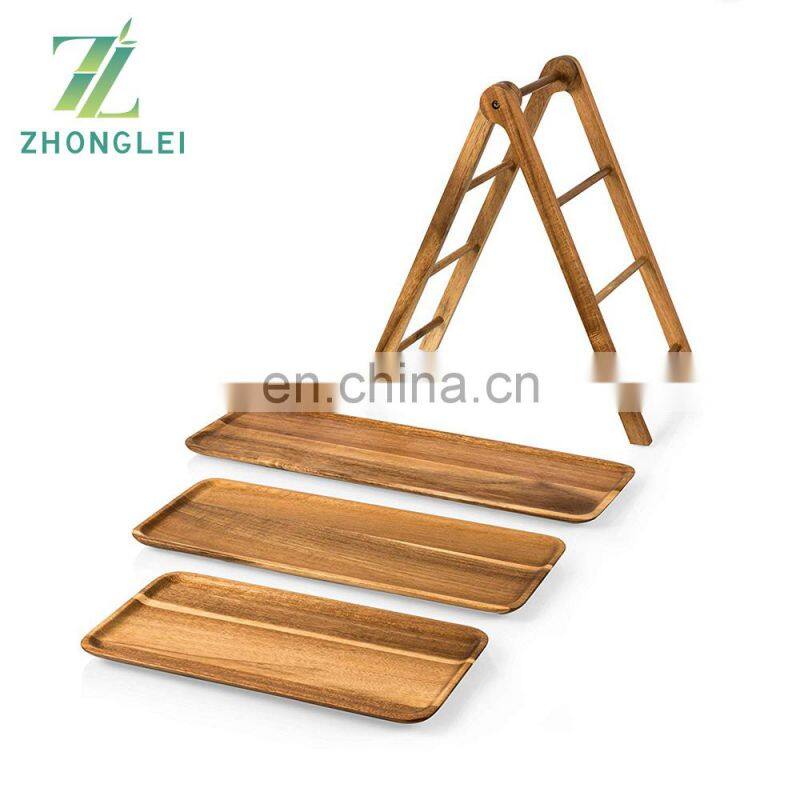 Wholesale Acacia Wooden Serving Board Three-Tiered Serving Ladder Charcuterie Boards for cake fruit snack