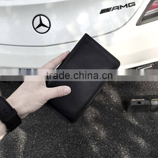 Black Genuine Nappa Leather Snap buttons Men Mobile Phone Case Phone Purse Small Wallet with Card Slots