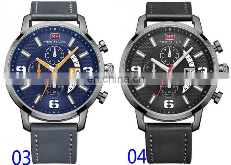 MINI FOCUS MF0025G New Fashion Chronograph Luxury Brand Army Military Sports Male Analog Watches Men Quartz Casual Leather Band