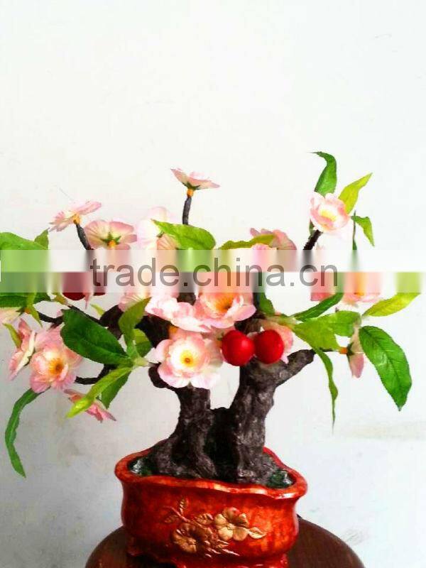 Artificial red peach blossom wall lamp
