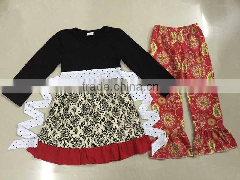 new style white dress clothes and blue bell-bottom girls baby and kids wholesale boutique outfits