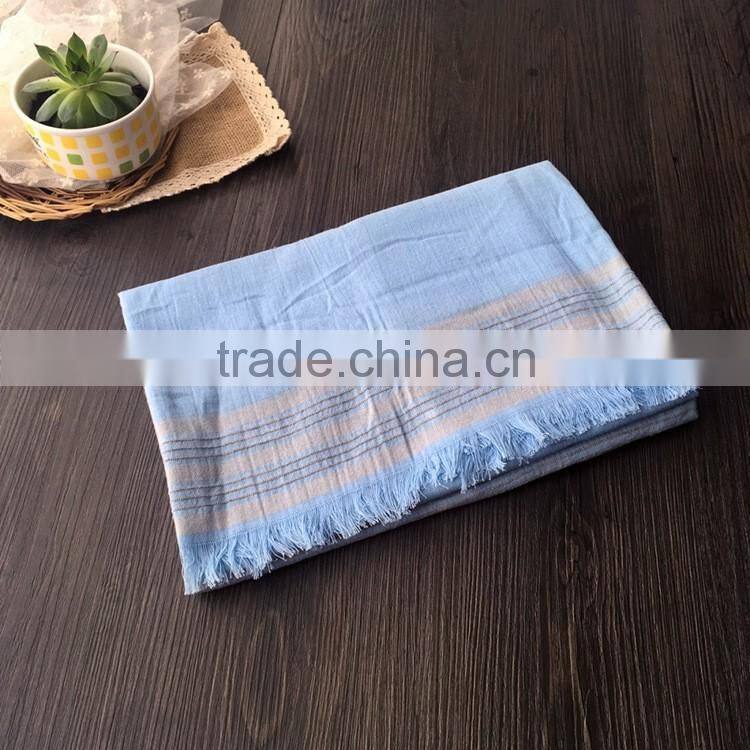 Fashion New Arrival Women Lady Long Plain Cotton Linen Striped Yarn Dyed Scarf