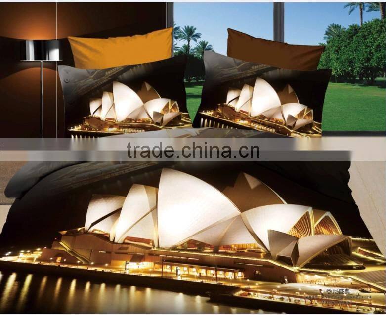 trade assurance 100% cotton reactive printed City architecture /3Ddesign for bed sheet In China