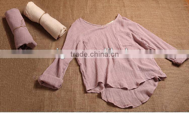 ladies' cotton linen shirt solid color bamboo fabric blouse long sleeve top