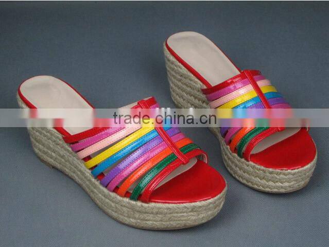 colorful rainbow girls sandals jute rope wedge heel slipper sandal shoes