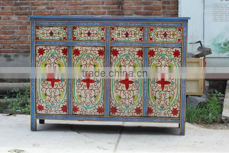 Chinese Antique blue painting Tibet cabinet