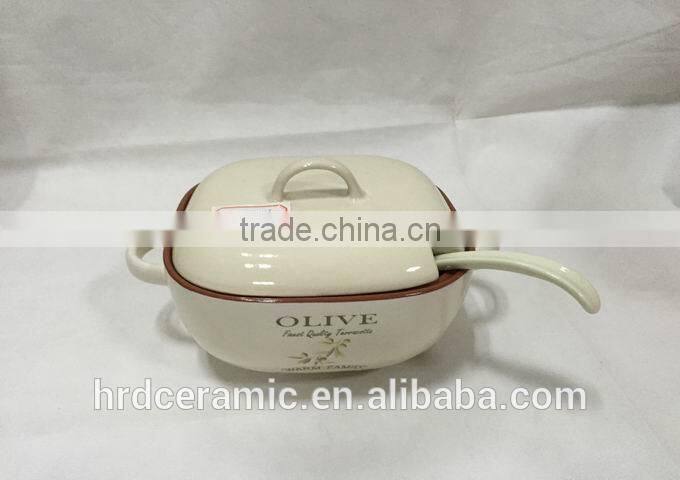 Stocked small ceramic Porcelain Soup Tureen with lid