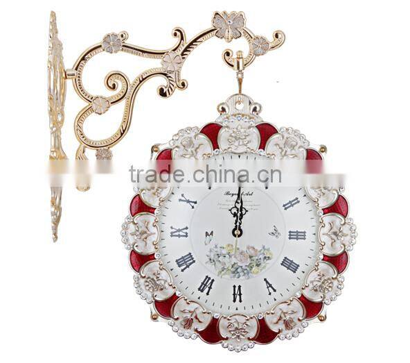 European style living room wall clock antique wood two large double mute quartz clock clock pastoral creative personality zx