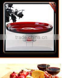 Handcut Spray Red Colored Glass Cake Plate with Clear Stand