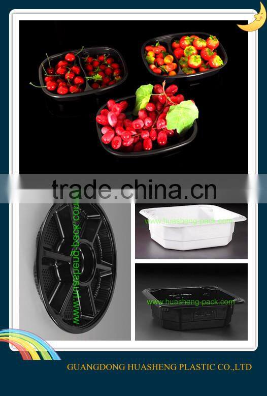 Black 1000ml pp large plastic tray with lid, square disposable tray with lid