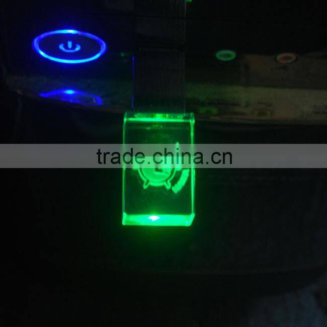 8G 16G 32G transparent crystal usb flash disk with light-up led logo